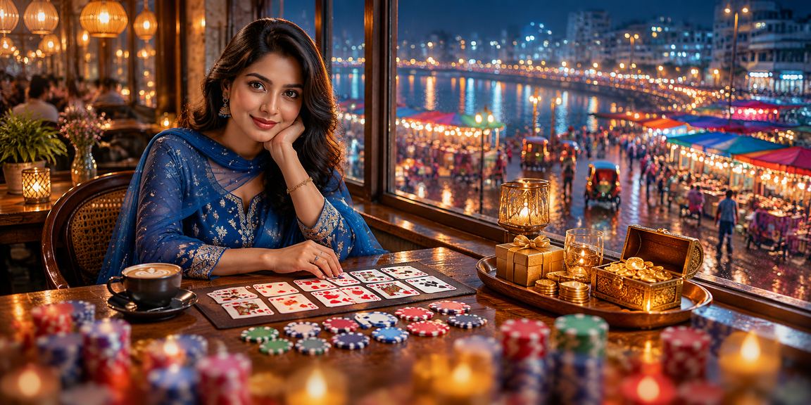 A user in Khulna wearing a salwar kameez enjoying a Rummy game